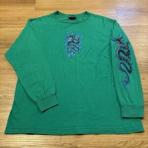 Extreme Limit Long Sleeve Tee Size Small Dragon Tribal Graphic Green Y2K Skater
